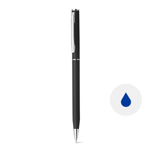 Penna a sfera in metallo in colori assortiti con meccanismo a rotazione e refill blu
