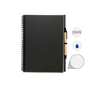 Block notes in carta riciclata con rilegatura a spirale e 70 fogli neutri e penna in refill blu 26X19 cm