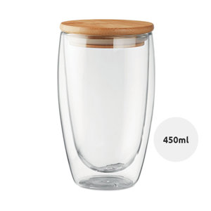 Bicchiere in vetro borosilicato e tappo in bambù 450ml
