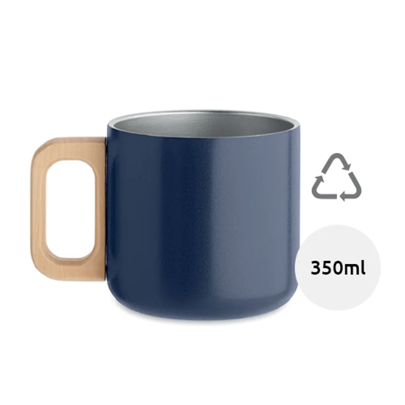 Tazza in acciaio inox riciclato doppio strato con manico in legno da 350 ml
