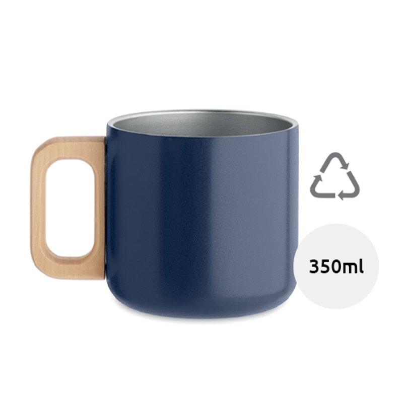Tazza in acciaio inox riciclato doppio strato con manico in legno da 350 ml
