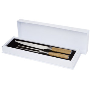 Set carving con coltello e forchettone in acciaio inox e manici in bambù