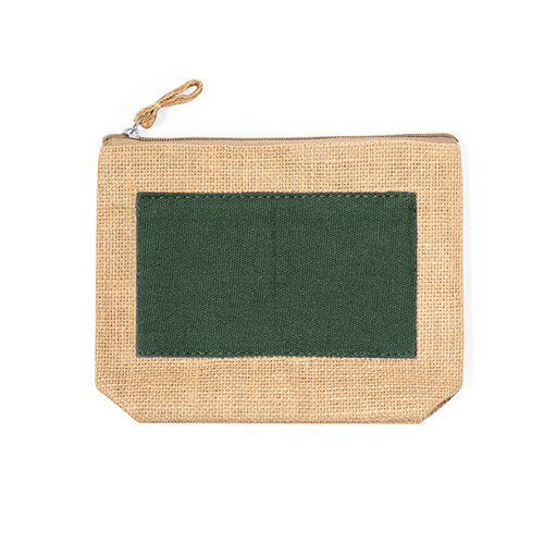 Pochette di juta laminata e parte centrale in cotone naturale con chiusura a zip 220x170x50mm
