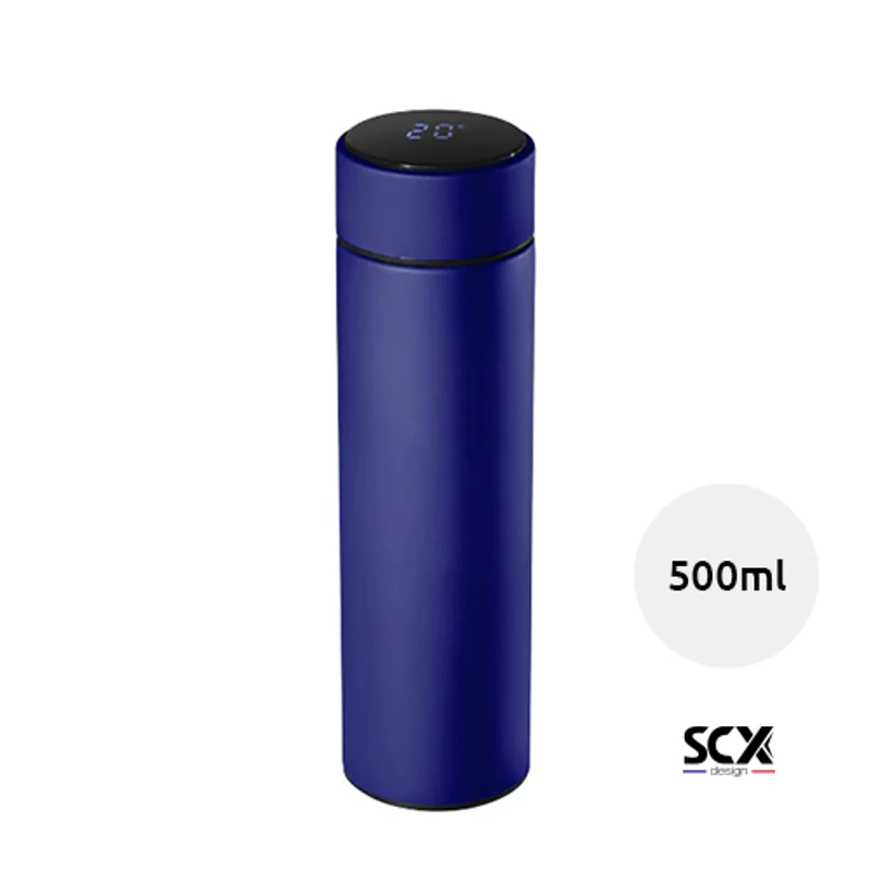 Borraccia termica a marchio SCX design smart con display sul tappo che indica la temperatura in scatola regalo da 500ml