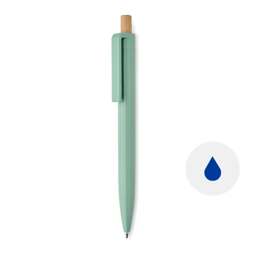 Penna a sfera in ABS riciclato con pulsante in bambù e refill blu