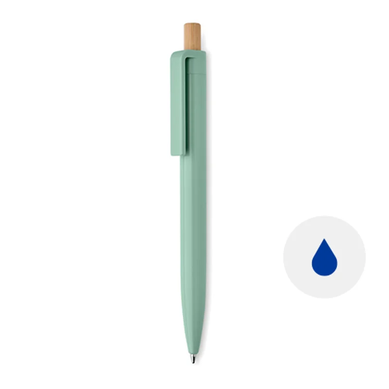 Penna a sfera in ABS riciclato con pulsante in bambù e refill blu