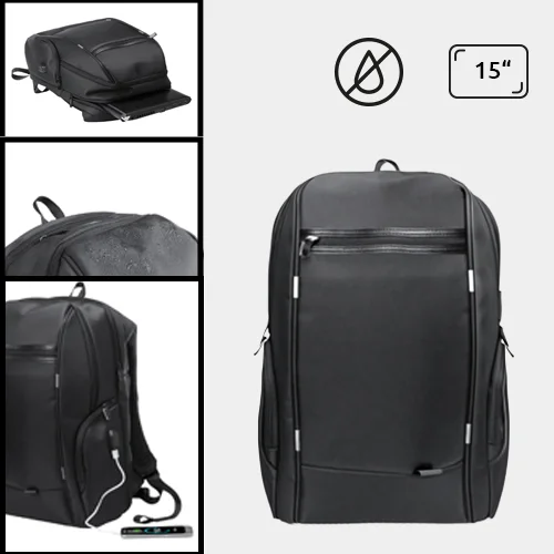 Zaino porta pc multitasca da 15" in nylon impermeabile con tasca antitaccheggio e connettore USB per power bank