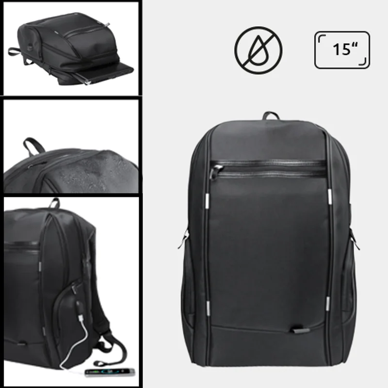Zaino porta pc multitasca da 15" in nylon impermeabile con tasca antitaccheggio e connettore USB per power bank