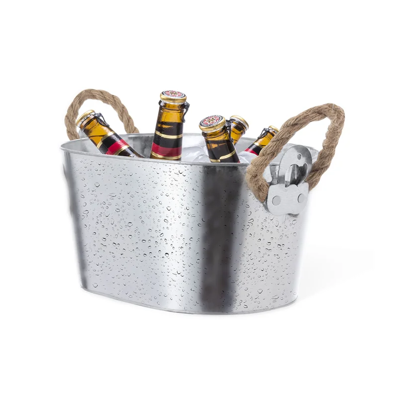 Secchiello da birra in metalloda 6l con apribottiglie laterali e manici in corda