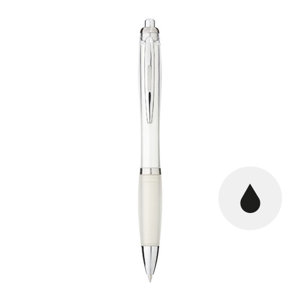 Penna a sfera in plastica colorata con impugnatura gommata e con meccanismo a scatto e refill nero