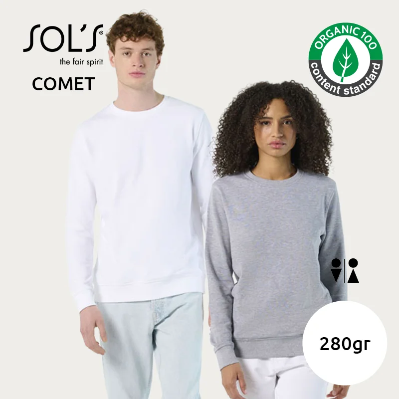 Felpa SOL'S COMET unisex in cotone organico e poliestere riciclato a girocollo da 280gr