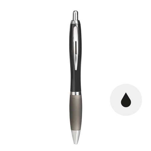 Penna a sfera in plastica con rifiniture in argento e con meccanismo a scatto e refill nero