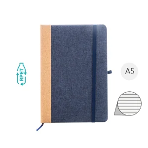 Block notes A5 copertina in RPET e sughero fogli a righe in carta riciclata