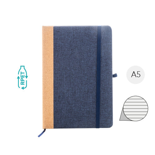 Block notes A5 copertina in RPET e sughero fogli a righe in carta riciclata