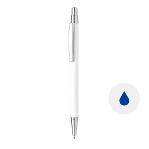 Penna a sfera in alluminio con finitura gommata per incisione a specchio e con meccanismo a scatto e refill blu