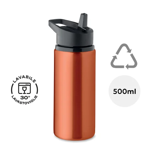 Borraccia in acciaio inox riciclato con imboccatura pieghevole cannuccia e coperchio con maniglia 500ml
