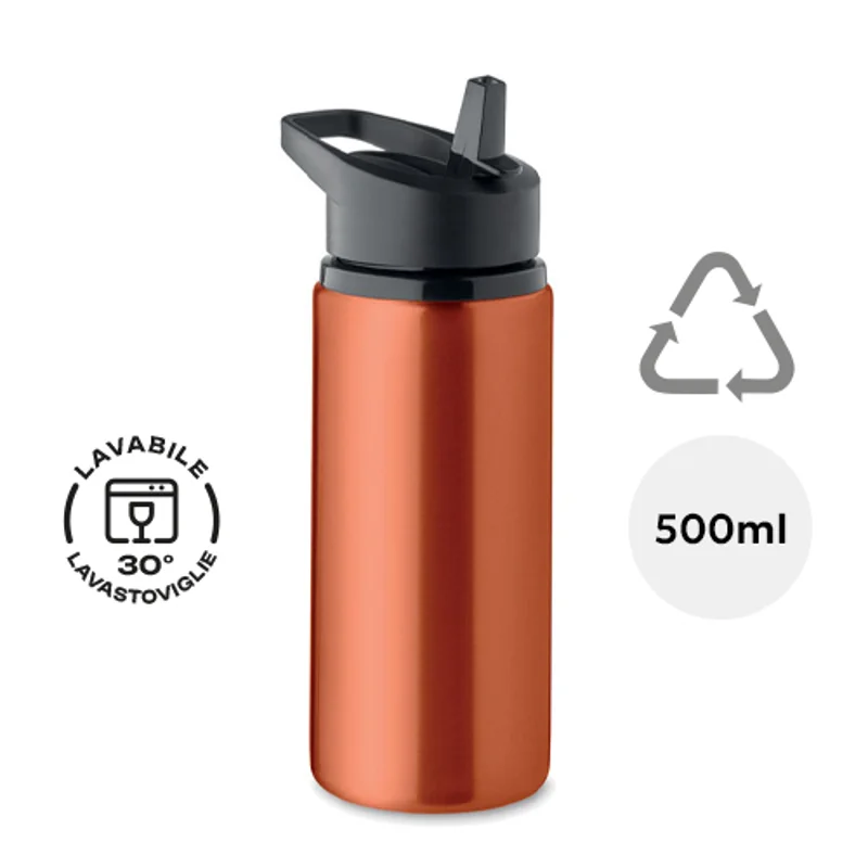 Borraccia in acciaio inox riciclato con imboccatura pieghevole cannuccia e coperchio con maniglia 500ml