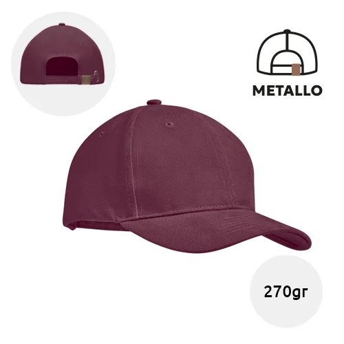 Cappellino con visiera in cotone pettinato pesante 270gr a 6 pannelli con fibbia regolabile in metallo