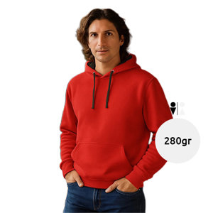 Felpa da uomo con cappuccio e tasca frontale in polieste e cotone da 280gr