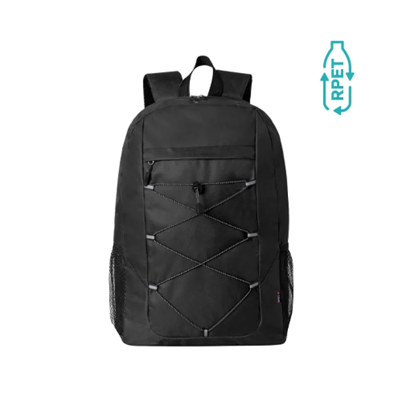 Zaino in poliestere 600D RPET cordini e tasca frontale schienale e spallacci imbottiti 30×45×14cm