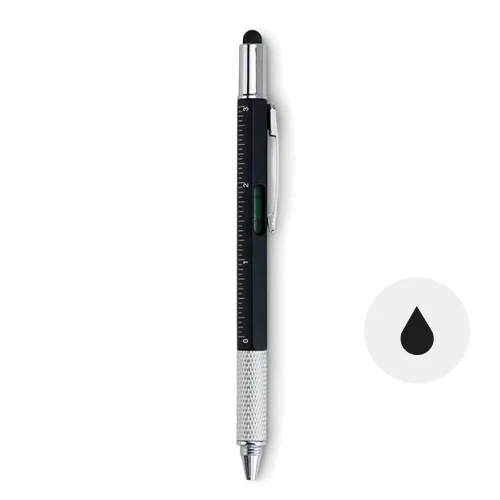 Penna a sfera in ABS multifunzione con punta touch righello livella cacciavite e refill nero