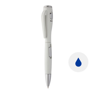 Penna a sfera in plastica multifunzione con torcia e con meccanismo a rotazione e refill blu
