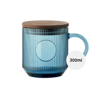 Tazza in vetro a coste con coperchio in legno di acacia da 300ml
