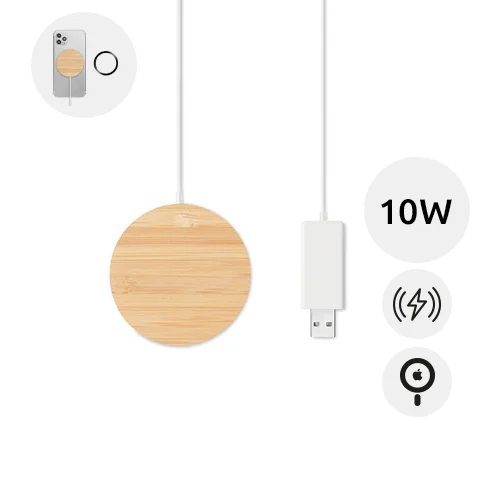 Caricatore wireless in bambù con anello magnetico da 10W