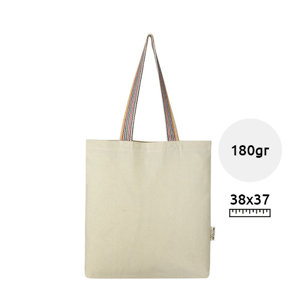 Shopper in cotone riciclato con manici lunghi color arcobaleno da 180gr 37x38cm