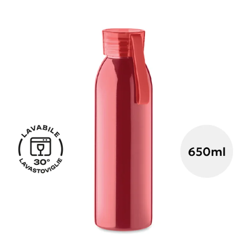 Borraccia in acciaio inox con coperchio in PP e gancio in silicone da 650ml