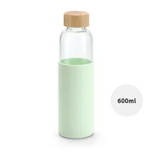Borraccia in vetro da 600 ml con tappo in bambù e protezione in silicone