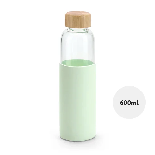 Borraccia in vetro da 600 ml con tappo in bambù e protezione in silicone