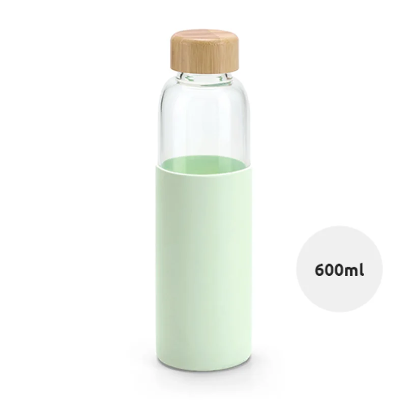 Borraccia in vetro da 600 ml con tappo in bambù e protezione in silicone