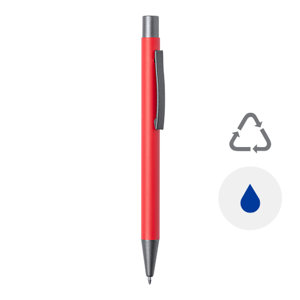 Penna a sfera in alluminio riciclato con finiture color canna di fucile e refill blu