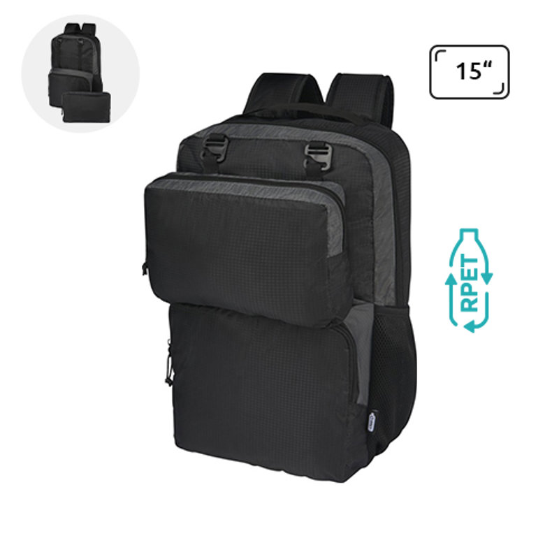 Zaino porta pc da 15" in poliestere riciclato idrorepellente con marsupio rimovibile e spallacci imbottiti