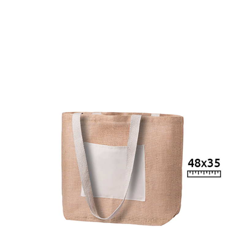Borsa da spiaggia in juta con tasca frontale e manici abbinati 48×35×15cm