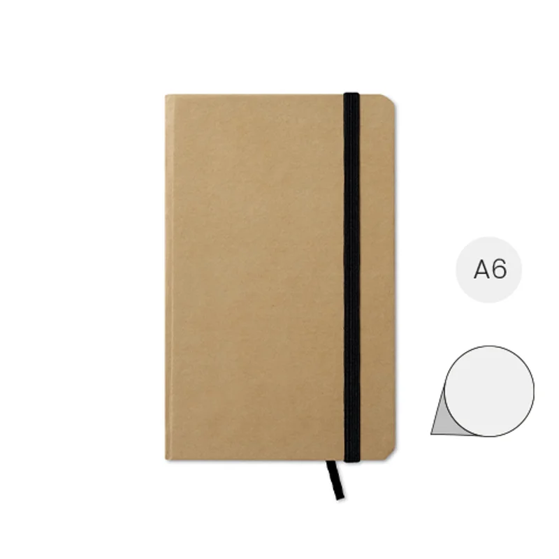 Block notes A6 in cartone riciclato a pagine neutre con elastico colorato