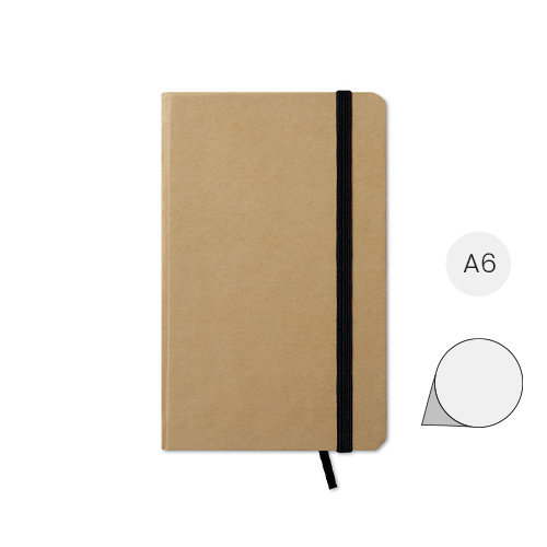 Block notes A6 in cartone riciclato a pagine bianche con elastico colorato