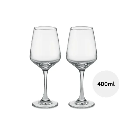 Set di 2 bicchieri da vino da 400 ml in scatola regalo bianca