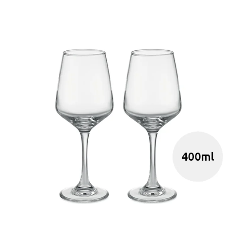 Set di 2 bicchieri da vino da 400 ml in scatola regalo bianca
