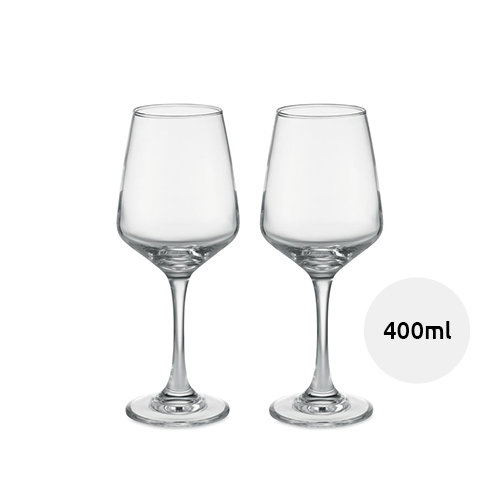 Set di 2 bicchieri da vino da 400 ml in scatola regalo bianca