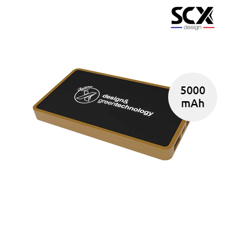 Power bank antibatterico in plastica riciclata e gomma con profilo in legno a marchio SCX da 5000 mAh