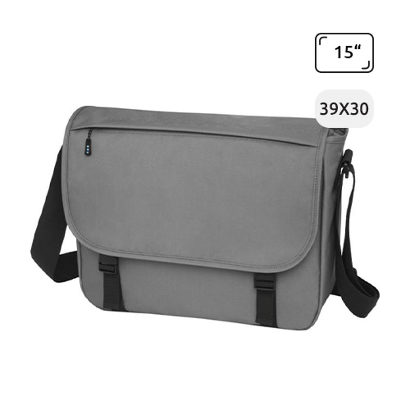 Borsa porta pc da 15" in RPET con chiusura a fibbia e aggancio trolley 39x12x30cm