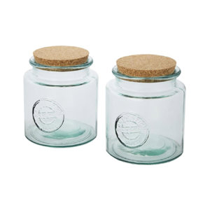 Set di 2 contenitori in vetro riciclato con coperchio in sughero da 1500ml