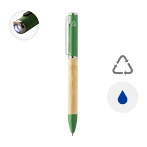Penna a sfera in bambù e plastica riciclata a rotazione torcia LED e refill blu 