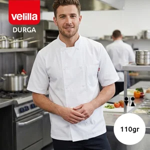 Giacca da chef VELILLA DURGA in poliestere cotone con chiusura a bottone da 110gr