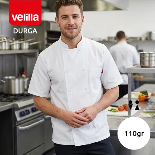 Giacca da chef VELILLA DURGA in poliestere cotone con chiusura a bottone da 110gr