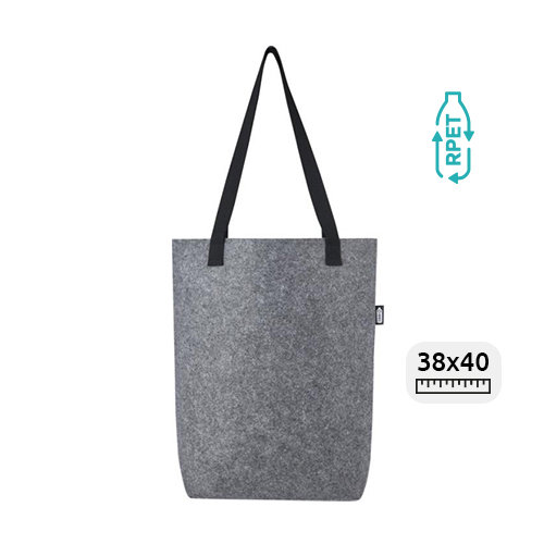 Shopper in feltro riciclato certificato GRS 12L con base ampia e manici lunghi in cotone 38x40cm