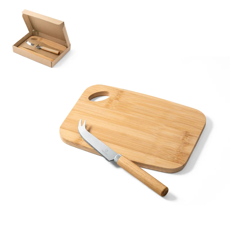 Tagliere in bambù e coltellino da formaggio in acciaio inox 20x14x1cm