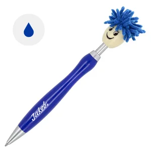 Penna a sfera in plastica con pulsante peloso e refill blu